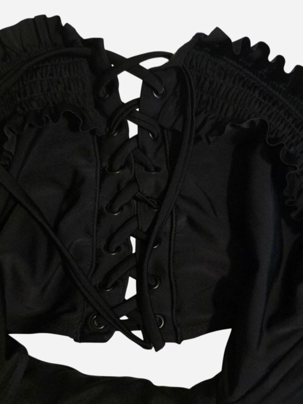 Xhilaration Black Lace-Up Ruffle Off-Shoulder Bikini Top Bralette - Picture 3 of 8